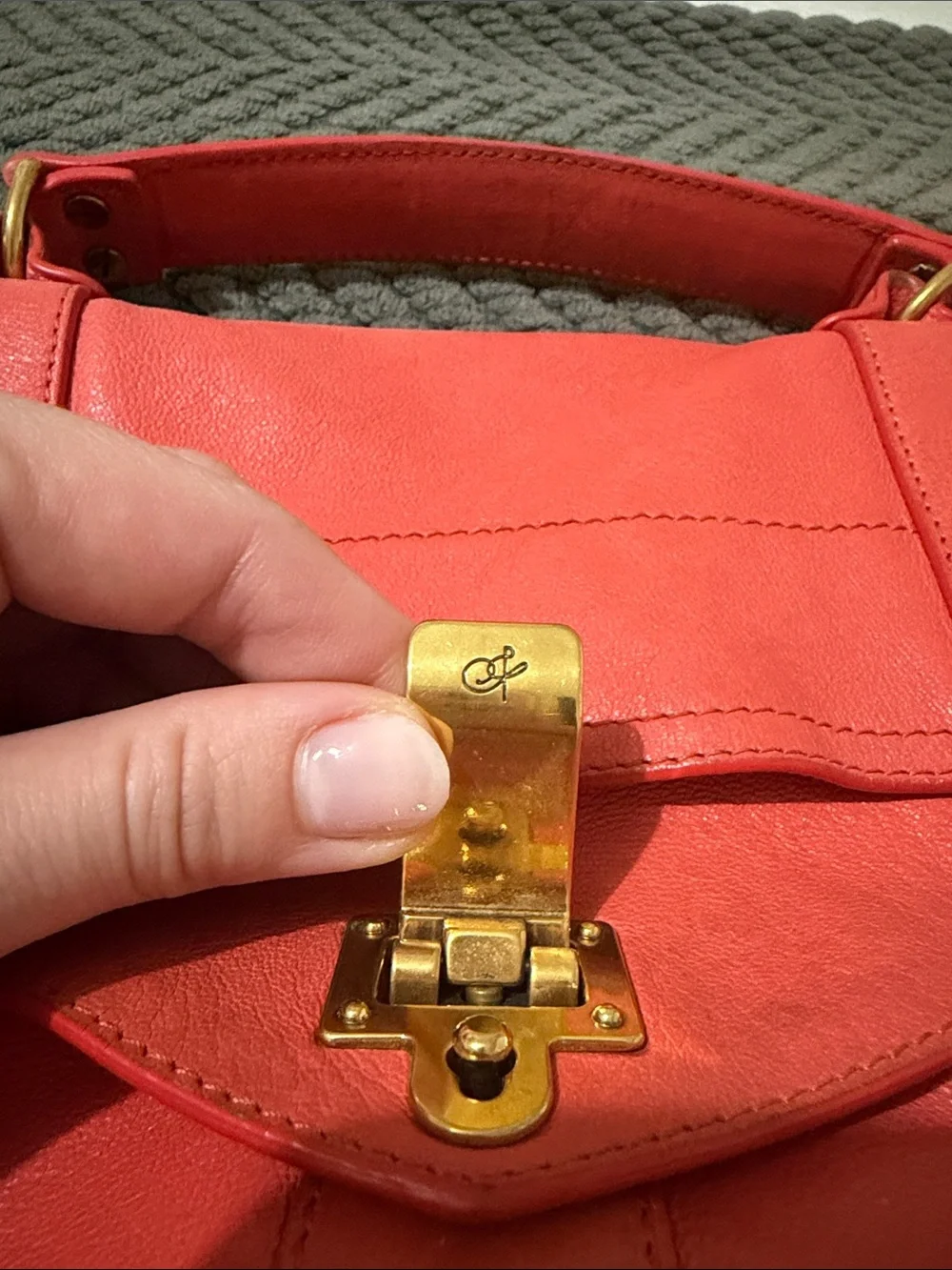 Proenza Schouler Coral Red Leather Satchel with Gold Hardware